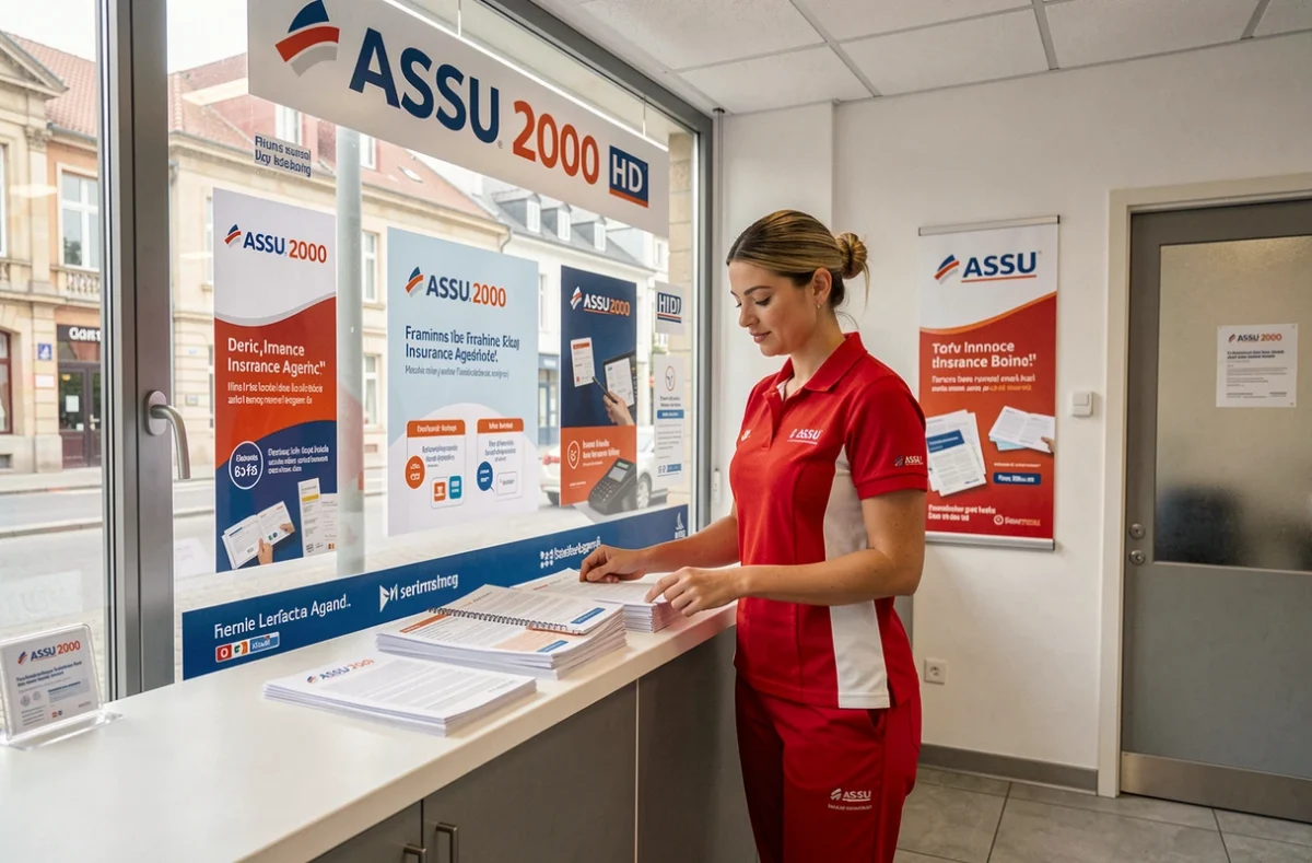 Conseillère en agence ASSU 2000 Strasbourg présentant des offres d'assurance aux clients