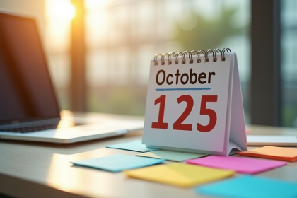 Calendrier de bureau avec date 1er octobre 2025 ensoleille