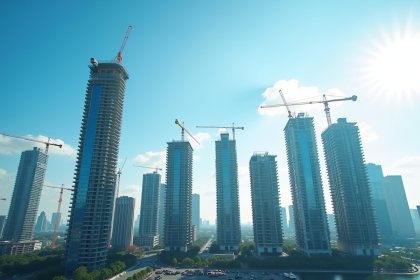 Silhouette urbaine moderne avec gratte-ciel en construction