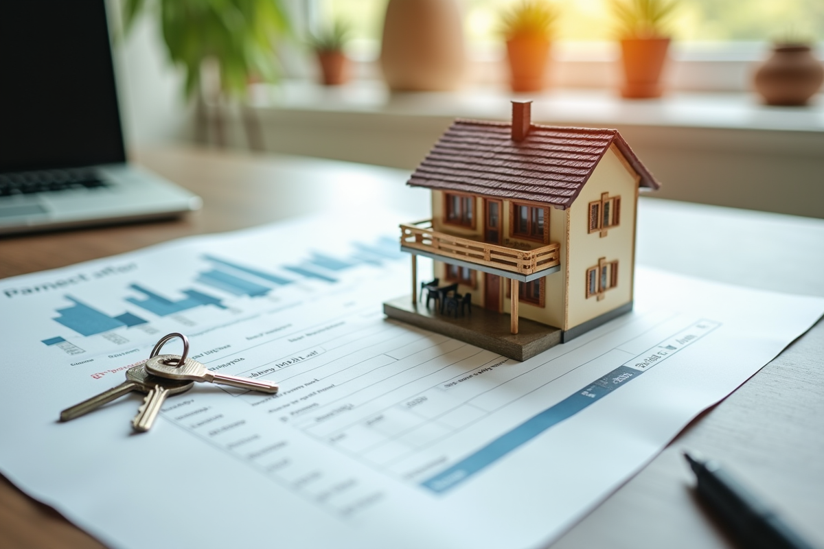 Clés et modèle d appartement sur relevé financier