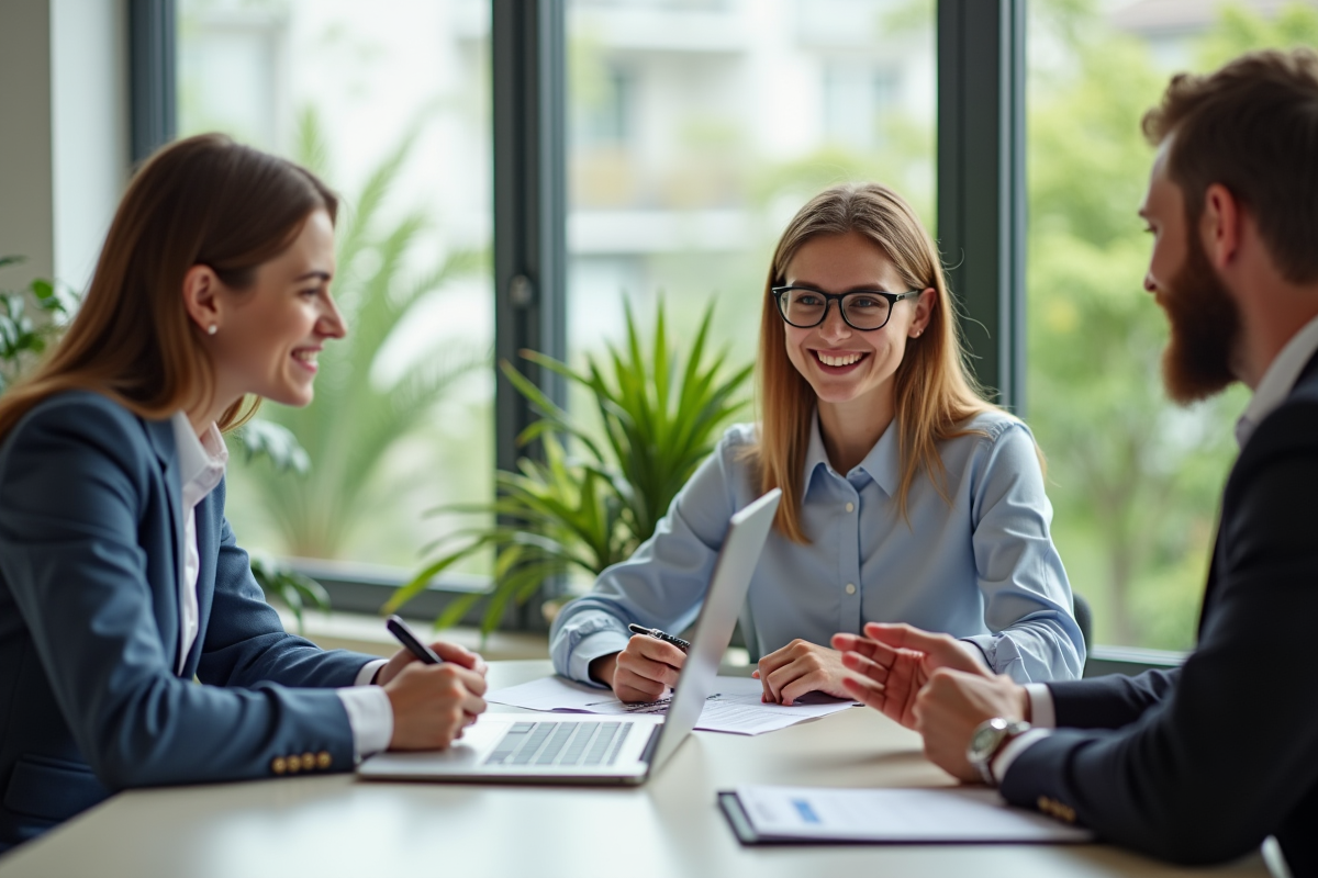 Conseiller financier expliquant des démarches à un couple jeune