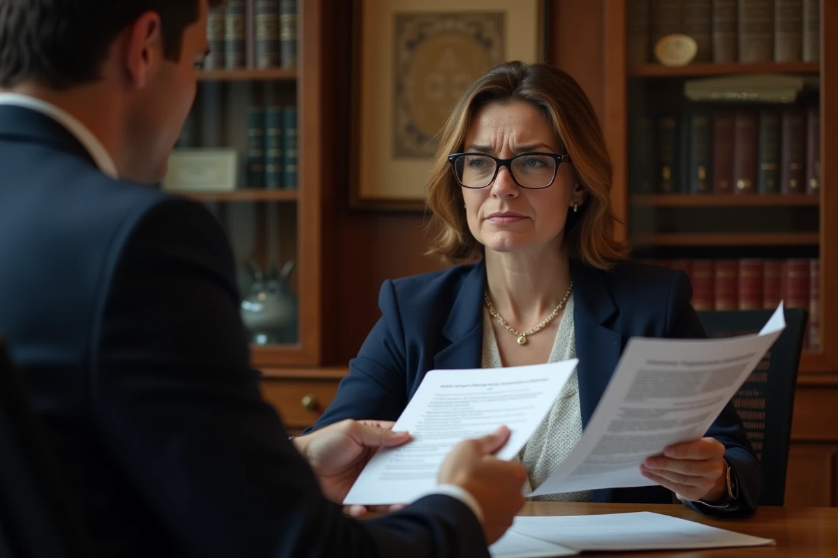 Femme consultant un avocat pour contester une condamnation pécuniaire injuste