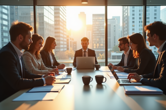 Groupe de professionnels en réunion dans un bureau moderne