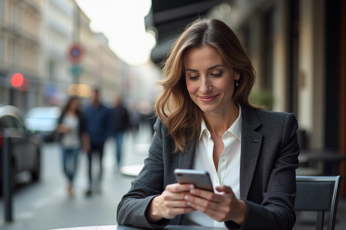 Femme au caf&eacute; examine ses graphiques d