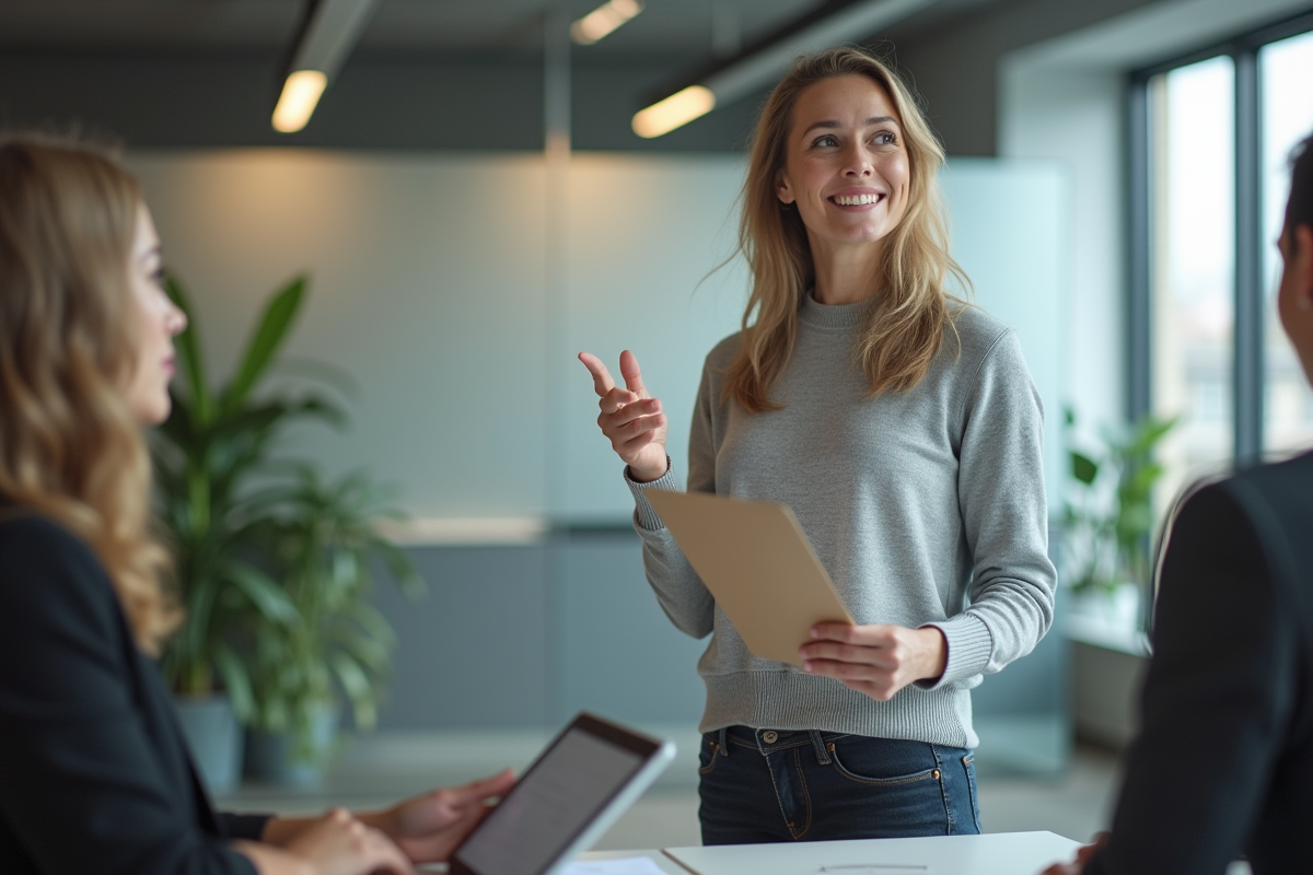 Femme discutant avec un agent d