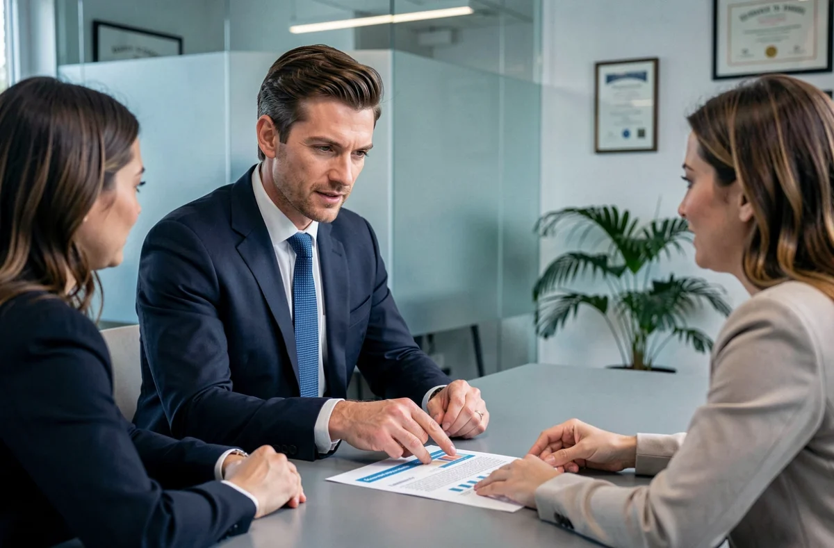 Conseiller Hans en investissement locatif présentant une proposition financière à des clients dans l'Oise