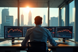 Homme d'affaires stressé vérifiant des graphiques boursiers en baisse