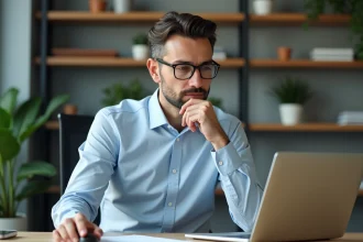 Homme d'âge moyen au bureau en pleine concentration
