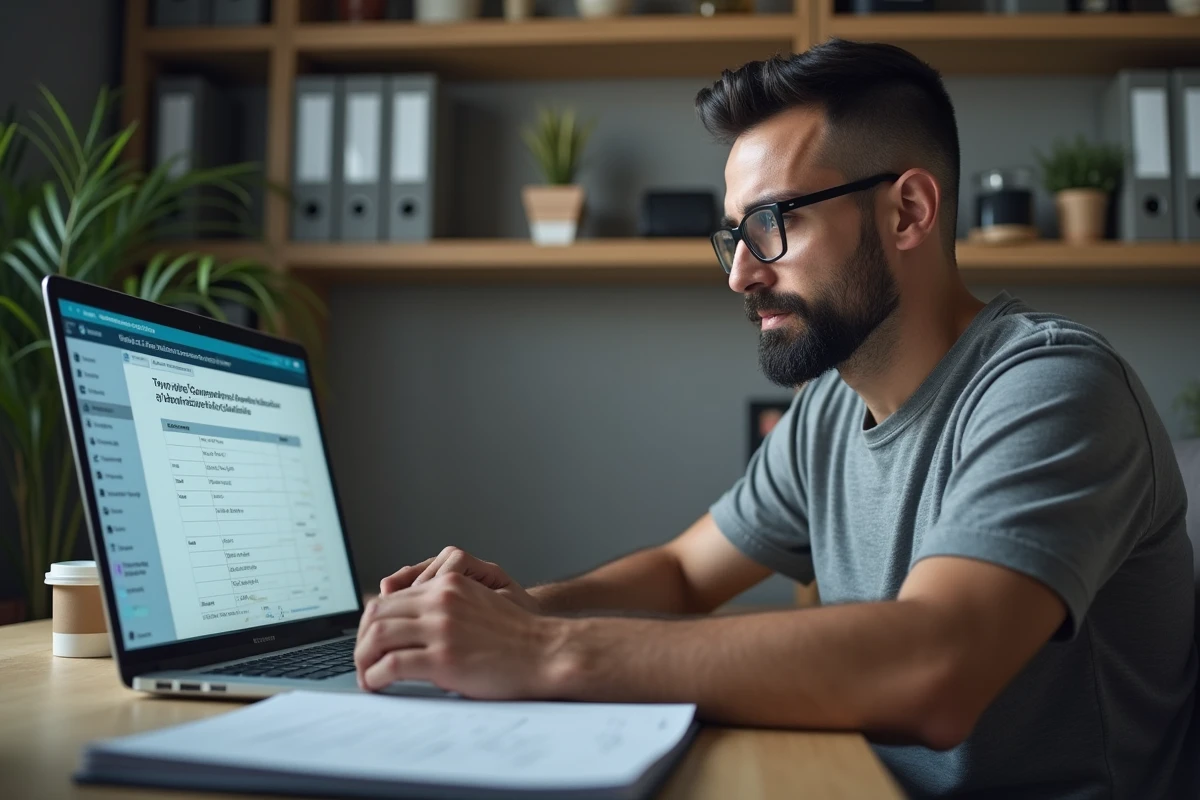 Homme consultant le site administratif pour suivre le versement de sa pension d'invalidité sur ordinateur