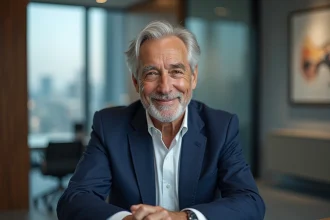 Homme d'affaires senior en costume dans un bureau moderne
