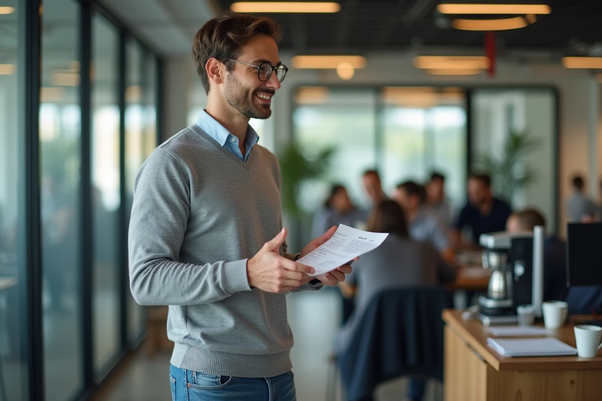 Jeune homme discutant avec un collègue dans une salle de pause