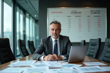 Directeur RH examinant des documents de négociation salariale liés à l'inflation INSEE 2026 dans une salle de réunion d'entreprise