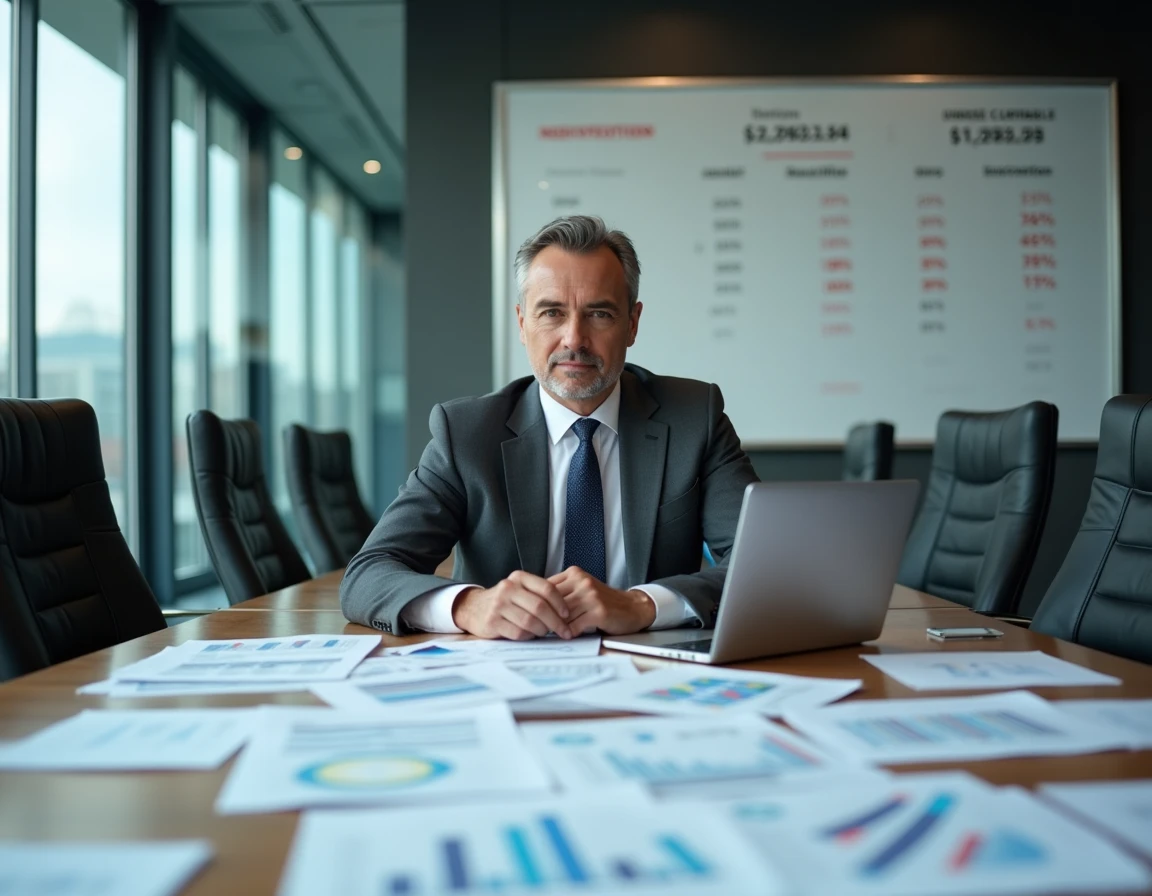 Directeur RH examinant des documents de négociation salariale liés à l'inflation INSEE 2026 dans une salle de réunion d'entreprise