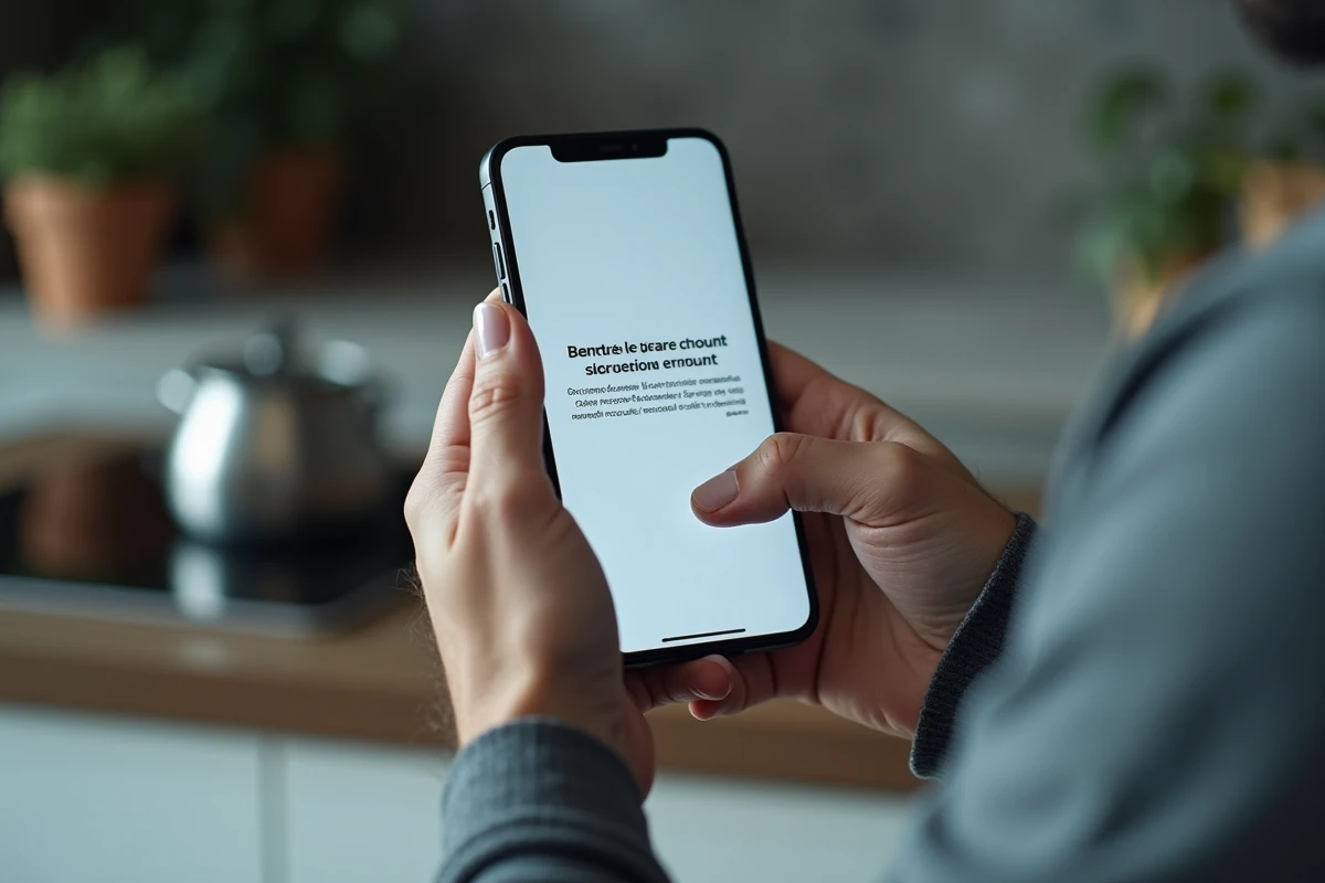 Smartphone affichant une notification d'alerte de suspension de compte bancaire tenu par un homme inquiet
