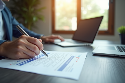 Personne remplissant un formulaire de changement d'adresse bancaire