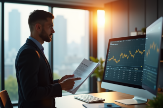 Professionnel en bureau moderne avec graphique financier