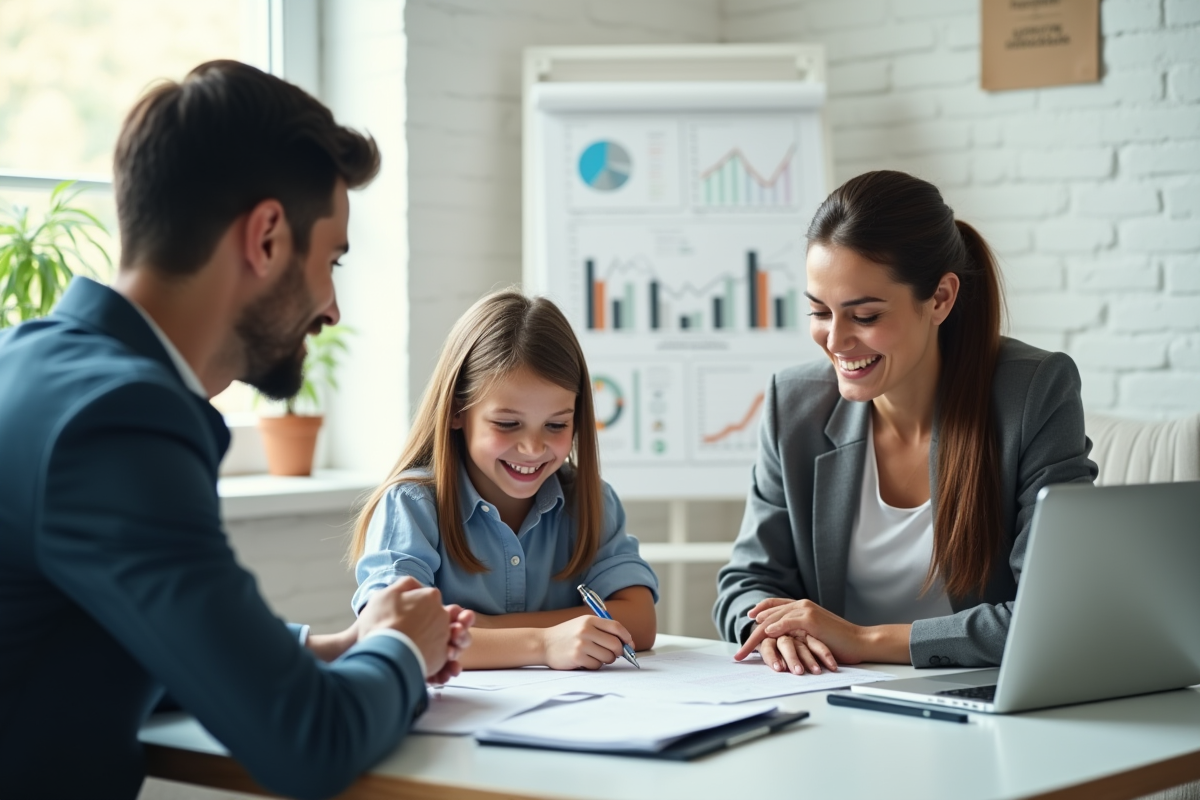 Parent et enfant discutant avec un conseiller financier