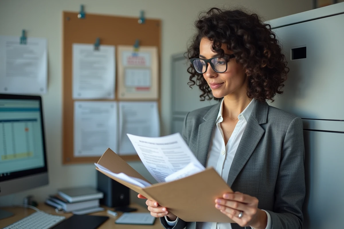 Responsable RH en entreprise suisse consultant des fiches de paie pour v&eacute;rifier la conformit&eacute; au salaire minimum l&eacute;gal