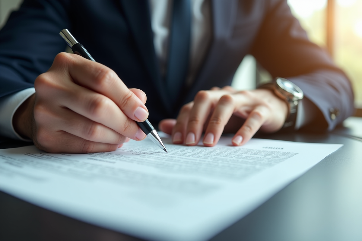 Personne signant un contrat légal dans un bureau moderne