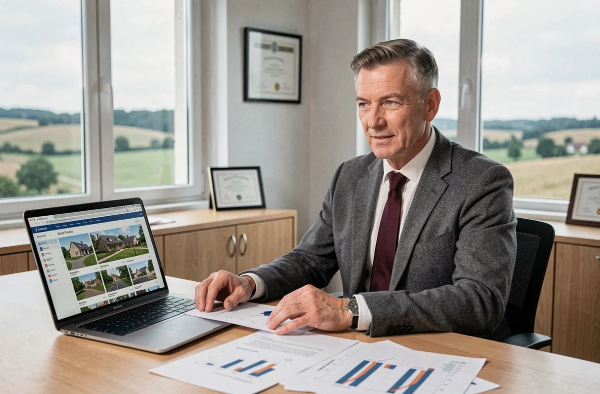 Consultant de Val de France Résidences examinant un dossier d'investissement locatif avec des données financières dans l'Oise