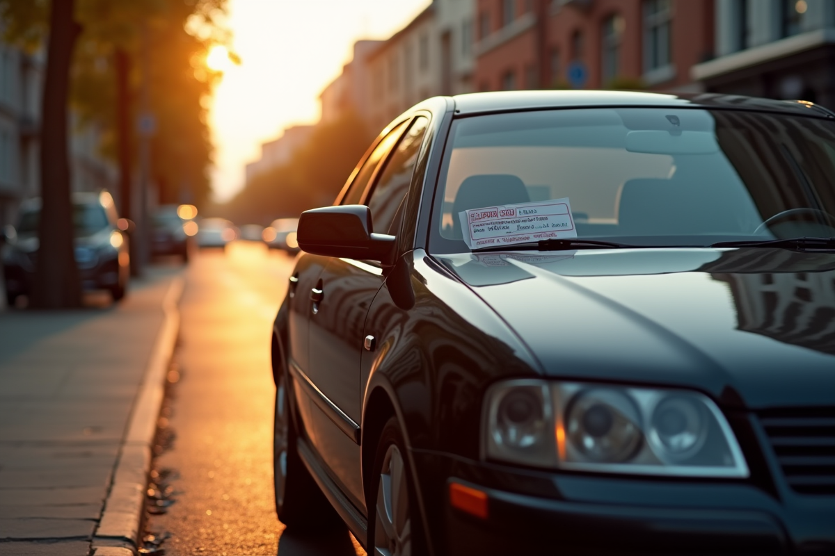 Voiture garée avec ticket de stationnement expiré en ville